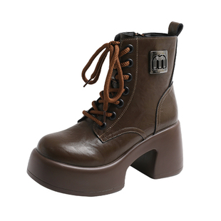 真皮厚底惠州马丁靴女2025新款秋冬 小个子增高显腿长高跟7孔短靴