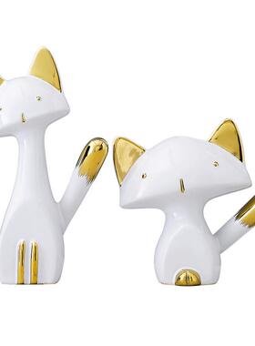 猫咪摆件轻奢高档玻璃柜儿童陶瓷软装饰品客厅家居乔迁新居礼物