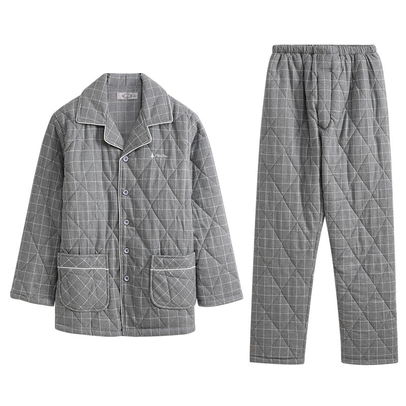 【特价清仓】美标可外穿三层夹棉加厚秋冬纯棉家居服套装男女睡衣