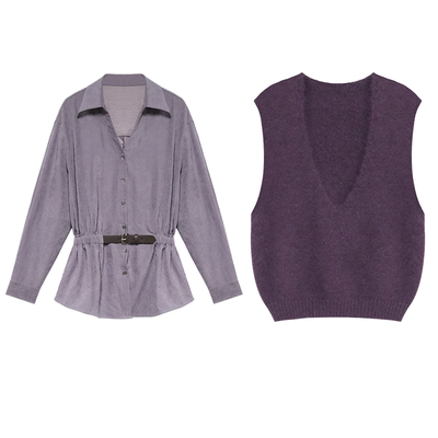 贰羊设计【柔景】老钱风气质V领针织马甲女无袖毛衣百搭叠穿衬衫