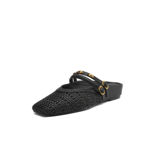 奥莱Nine West/玖熙编织玛丽珍穆勒拖女休闲外穿包头拖鞋半拖