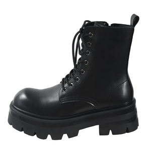 英伦风真皮黑色马丁靴男款高级感增高工装机车靴冬季厚底高帮靴子