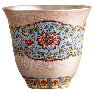 茶杯主人杯单杯高端掐丝珐琅彩999鎏银喝茶送领导长辈礼物礼盒装