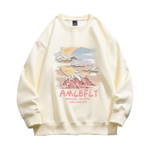 NASA联名秋冬季加绒加厚长袖卫衣男女款美式重磅上衣服保暖情侣款