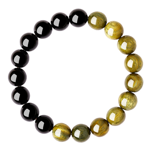 普陀山天然绿檀木黑曜石手串情绪稳定补水木转运珠手链护身符男女