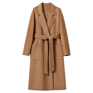 安克拉红大衣浴袍20羊绒双面呢典款毛呢外套羊毛大衣女2025秋冬款