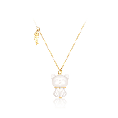 monologue独白猫猫18k金白贝项链