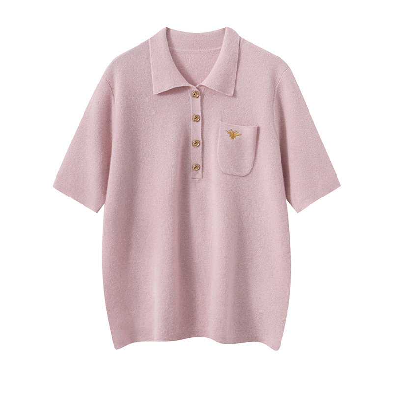 学院风100%纯羊绒衫女POLO领短袖