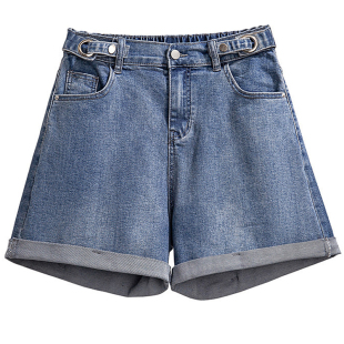 300斤超特大码高腰牛仔短裤女夏季200胖mm240a字卷边弹力阔腿热裤