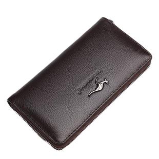 萨奇袋鼠真皮手拿包长款拉链大容量男士钱包青年牛皮多功能商务潮