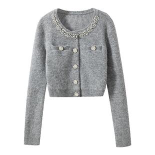 【懒人版高光时刻】手工镶钻短款针织开衫+松紧腰包臀A字半裙套装