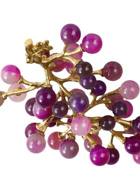 天然玛瑙葡萄纯铜水果盘水晶摆件