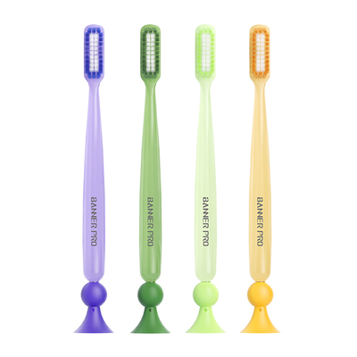 贝诺长头软毛牙刷成人情侣装细软丝加长巴氏竖刷可站立式底部吸盘