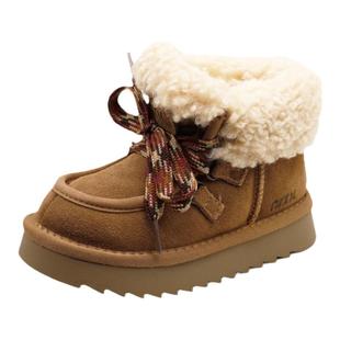 儿童雪地靴2025冬季新款羊羔毛女童大棉鞋男童真皮软底防水棉靴子