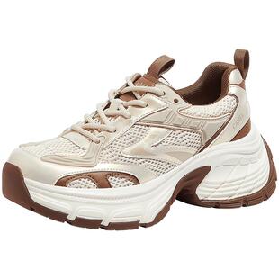 [星辰]骆驼女鞋2026春夏银色厚底老爹鞋女增高时尚休闲运动鞋