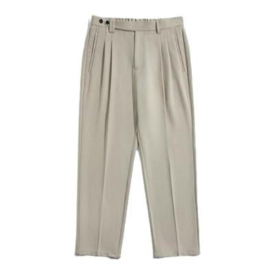 微阔直筒立体双褶高腰休闲西装裤