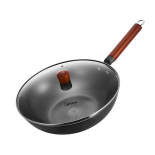 新品】美的铁锅家用炒菜锅老式轻量平底炒锅无涂层电磁炉通用锅具