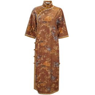 华族经典旗袍复古民国日常斜襟气质优雅古法倒大袖祺袍连衣裙长款