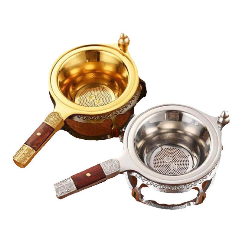 不锈钢茶漏茶滤网茶水分离器实木304茶漏底座茶托茶漏套装茶工具