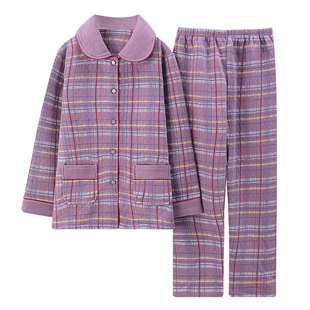 老人中年家居服大码空气棉保暖加厚睡衣女妈妈可外穿夹层纯棉秋冬