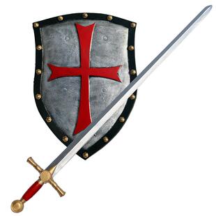 古罗马十字军圣殿骑士剑儿童盾牌玩具大男孩表演塑料刀剑仿真道具