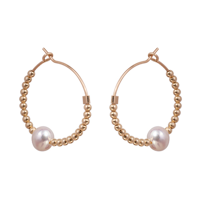 刘亦菲同款天然珍珠14K包金耳圈