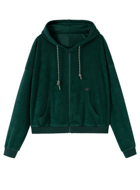 AR艺术家合作可外穿家居服睡衣上衣女拉链卫衣毛巾布春季绿色外套