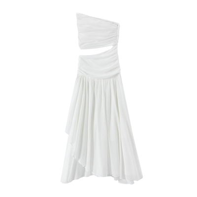 现货秒发法式纯欲度假露腰连衣裙