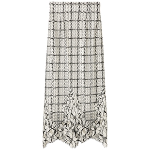 SNIDEL秋冬气质高腰格纹蕾丝刺绣下摆半身裙SWFS234220