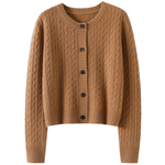 自然美醉~加厚100%纯山羊绒开衫女圆领纯羊绒毛衣针织衫宽松秋冬