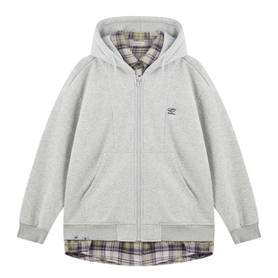 ei童装男童连帽卫衣外套2025冬装新款中大童学院风假两件拼接上衣