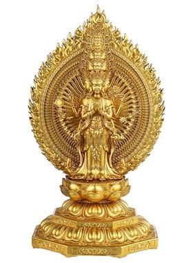 闯隆黄铜千手观音桌面祝福摆件