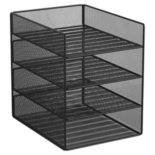 白色金属网格文件架三层办公收纳架桌面整理置物架文件分类收纳盒办公桌面储物架多层文件整理架一体式免组装