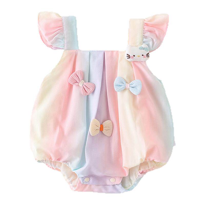 甜美婴儿夏季衣服百天周岁宝宝礼服新生儿夏装包屁衣超萌吊带哈衣