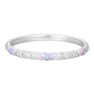 中国黄金珐琅繁花手镯浮雕实心银手镯足银999手镯送女友生日礼物