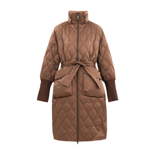 HONRN/红人宽松立领系带白鹅绒羽绒服外套女中长款冬季HI55YR458