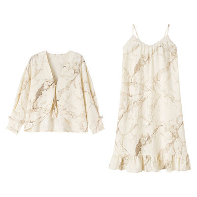 妮狄娅秋季纯棉吊带裙两件套睡衣