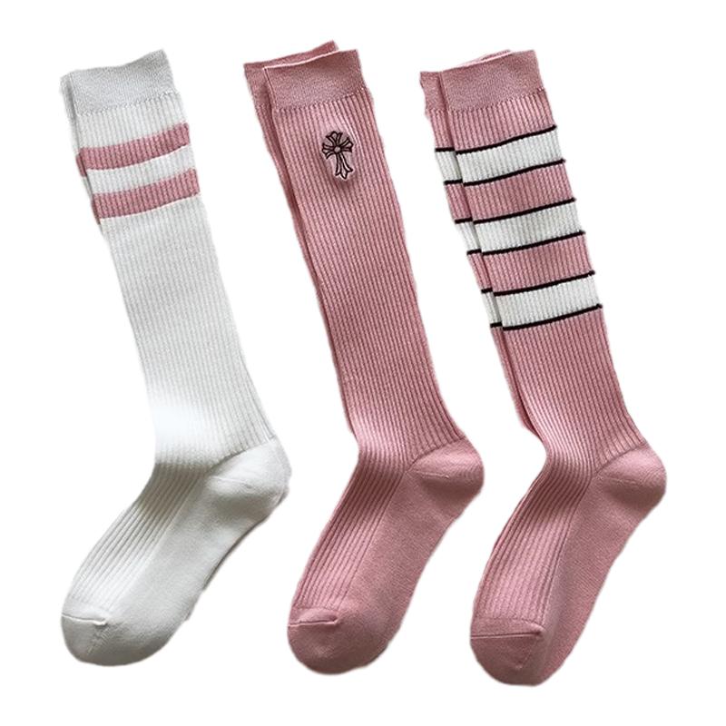 LookSocks粉色少女甜美可爱风条纹显瘦小腿袜学院风ins潮酷长袜子