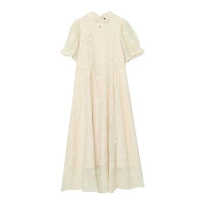 胖mm改良显瘦刺绣碎花旗袍长裙