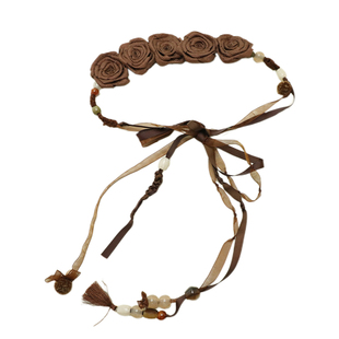 复古西部风棕色铆钉腰带女小众设计花朵腰绳配裙子牛仔裤腰封配饰