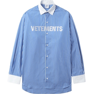 IT VETEMENTS男装长袖条纹衬衫新款时尚型男水钻logo装饰SH210NMM