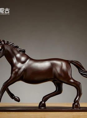 黑檀木雕马摆件红木雕刻十二生肖马家居客厅办公装饰工艺品送礼品