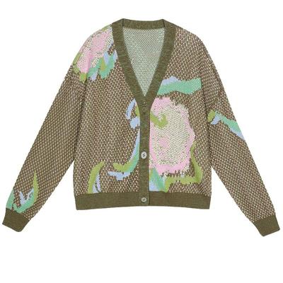 谜底针织开衫女2025春季新品原创提花宽松百搭毛衣毛衫251MZ0307