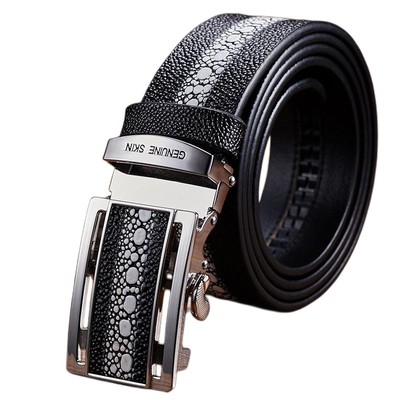 真皮自动扣皮带男时尚鱼纹商务