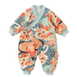 龙喜年婴儿周岁礼服男宝中式满月女百天百日宴厚夹棉连体衣服秋冬