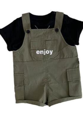 婴幼儿帅气工装风背带裤套装夏季