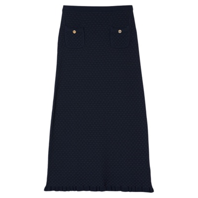 SANDRO经典蓝高腰针织半身长裙