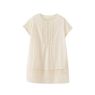 【到手179元】设计感拼接小飞短袖圆领宽松衬衫叠穿纯棉衬衣女夏