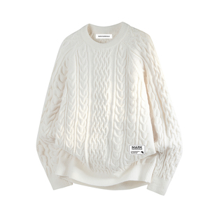 马克华菲圆领麻花纹毛衣男士秋冬季保暖内搭男款高级感针织衫上衣
