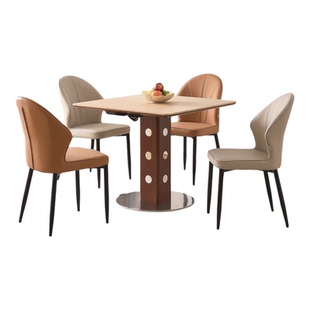 石墨烯语音智能发热洞石岩板餐桌正方形带能暖菜区中古风家用饭桌